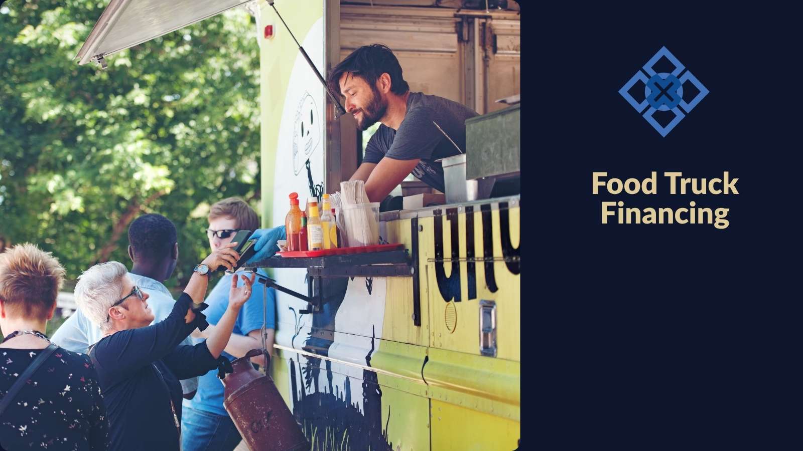 Food truck business owner serving customers